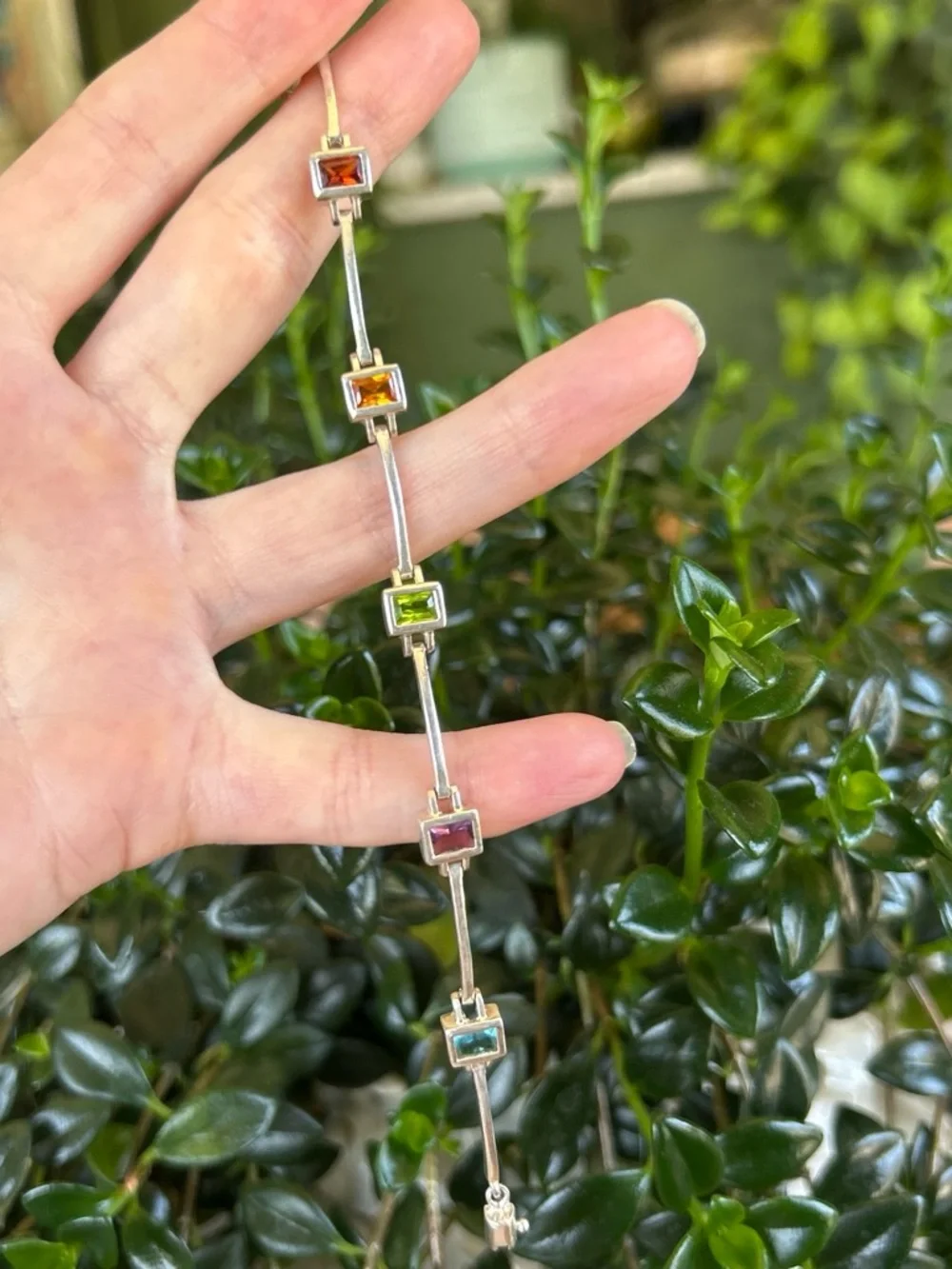 Vintage Sterling Silver Multi Gemstone Bracelet